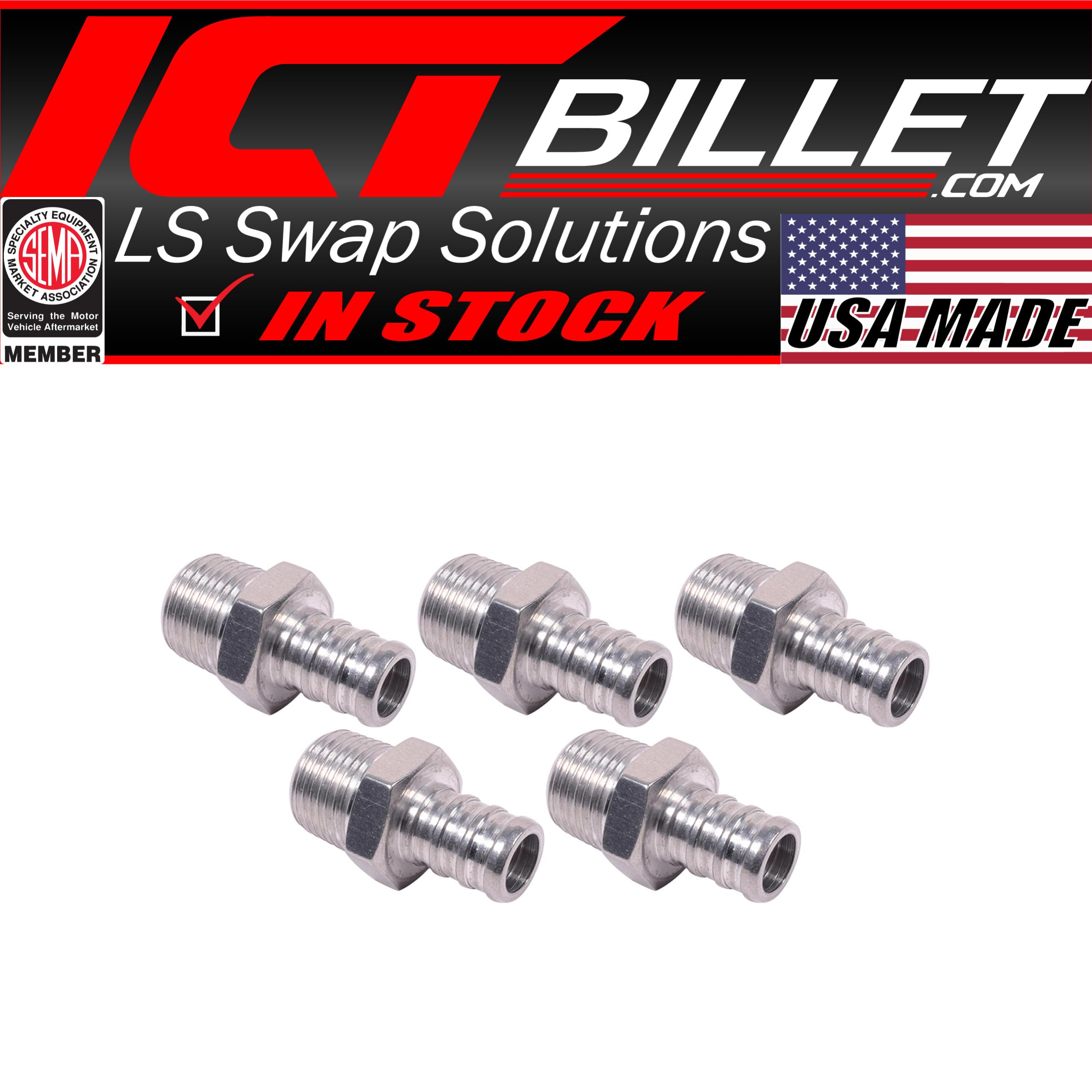 ICT Billet 5pc 3/8" Inch NPT Pipe 1/2" PEX Fitting (non potable water, air only) Bare Machined Aluminum Designed & Manufactured in the USA F375NP500PEX - Image 5
