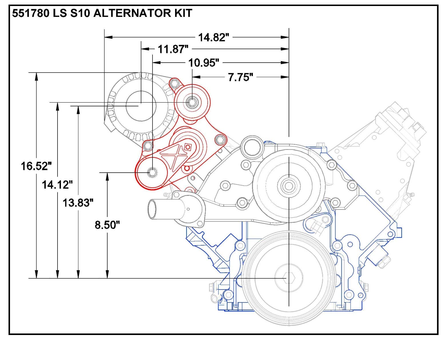 ICT Billet Alternator Bracket Compatible with S10 LS Swap LS1 LS3 LSX LQ4 LQ9 4.8L 5.3L 6.0L 551780-3 - Image 3