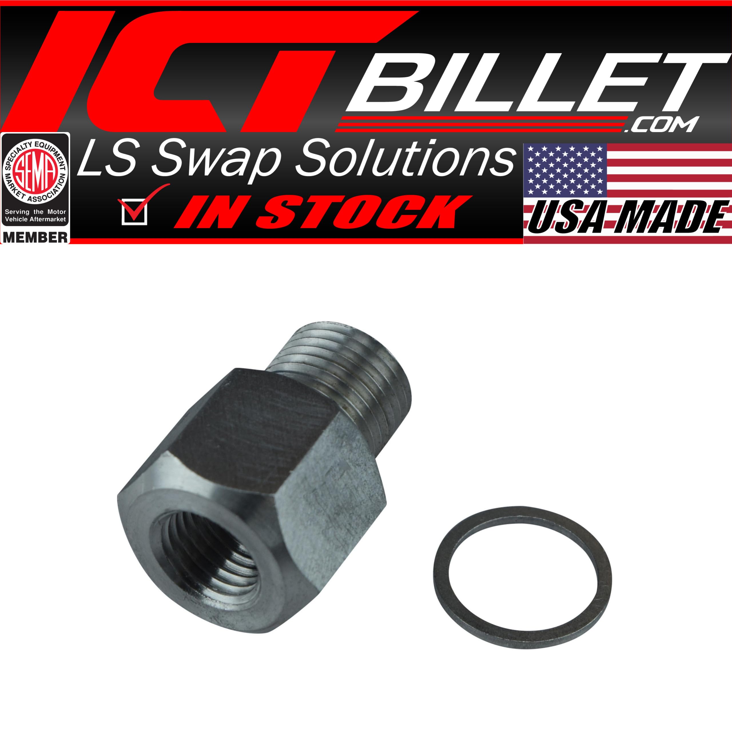 ICT Billet LS Engine Swap Male M16-1.5 Adapter to M12-1.5 Compatible with BMW Oil Pressure Sensor LS1 LS3 551712-M1215 - Image 3