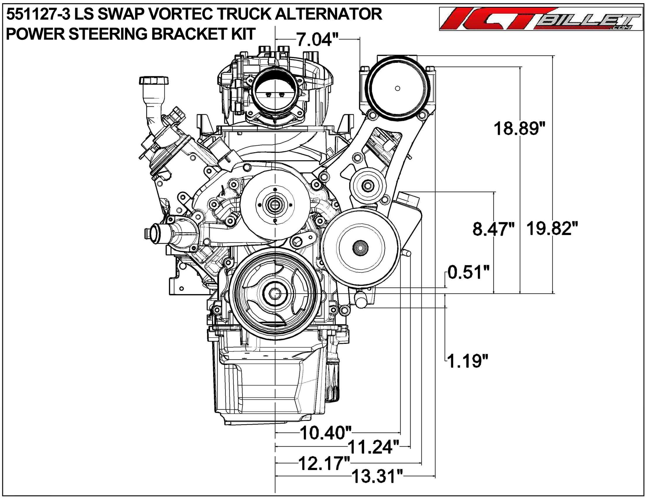 ICT Billet LS Swap A/C Compressor and Power Steering Bracket Compatible with 1996 1997 1998 Vortec Chevy Silverado Tahoe Suburban LS1 LS3 LQ4 LQ9 4.8L 5.3L 6.0L 6.2L 551127-3 - Image 4